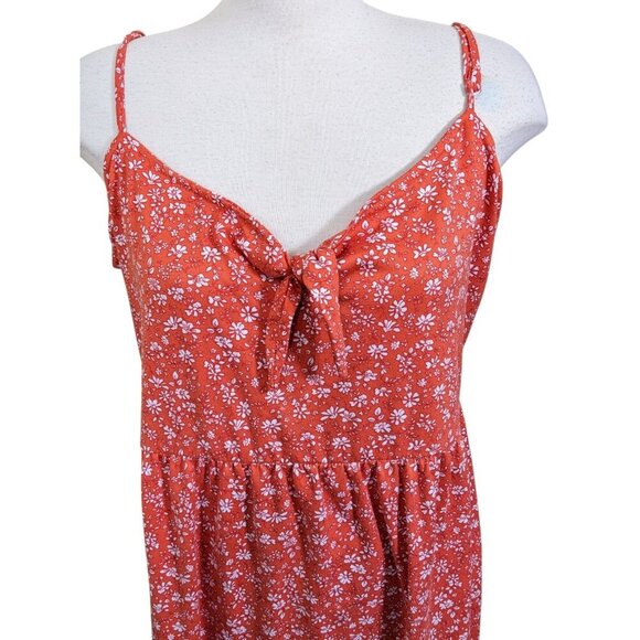 Womens Babydoll Top Plus Size 2X Orange Floral Y2K Style Smocked Back Straps - Picture 2 of 6